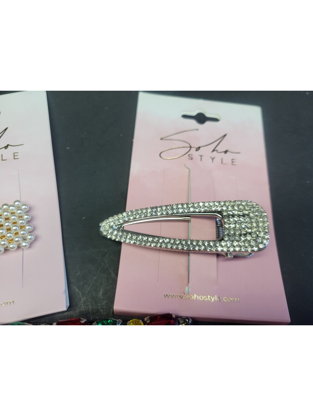 3 Pc SOHO Girls Hair Clip Alligator Barrette - Rhinestone, Pearl, & Jeweled - Picture 3 of 13